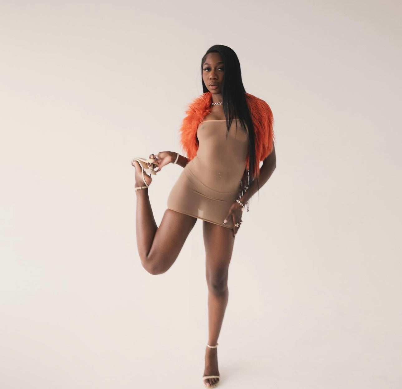 NUDE MESH MINI DRESS